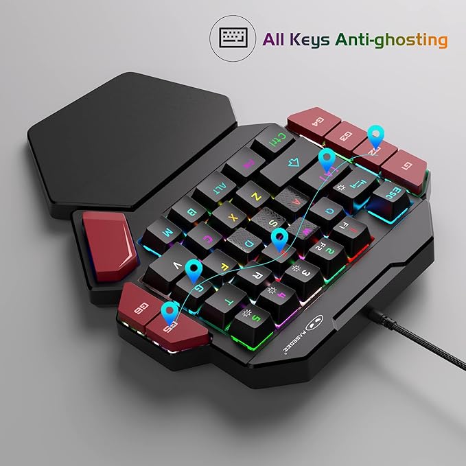 MageGee One Handed Professional Gaming Keyboard RGB Backlit 35 Keys Mini Wired Mechanical Keyboard with Red Switch for PC Gamer Support 6 Macro Keys - Black/Red