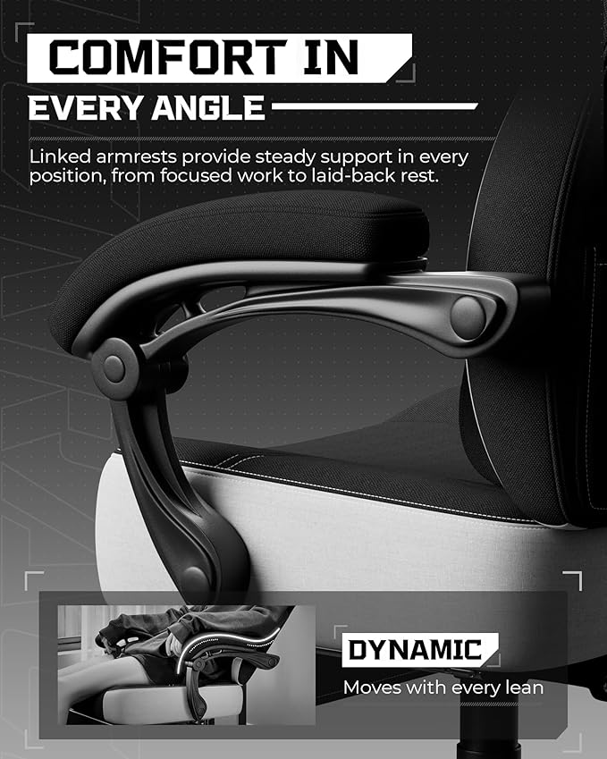 GTPLAYER Gaming Chair Computer Chair with Footrest and Lumbar Support for Adults 360°-Swivel Big &amp Tall Reclining Seat for Office or Gaming (Black&ampWhite)