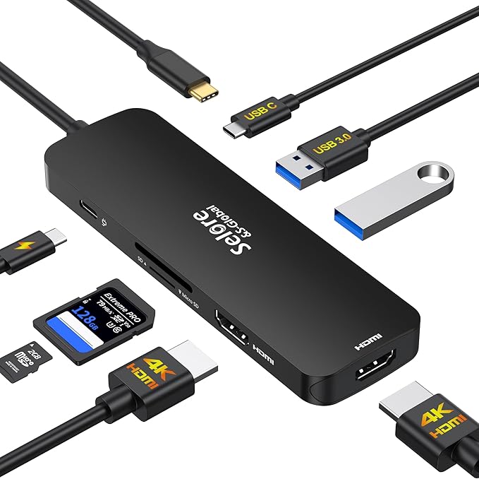 USB C Docking Station Dual HDMI Monitor USB C to Dual HDMI Adapter with 2HDMI Ports PD Charging SD/TF USB A&ampC 3.0 Ports Laptop Docking Station for Dell XPS/HP/Lenovo/Surface/Yoga etc(Black)