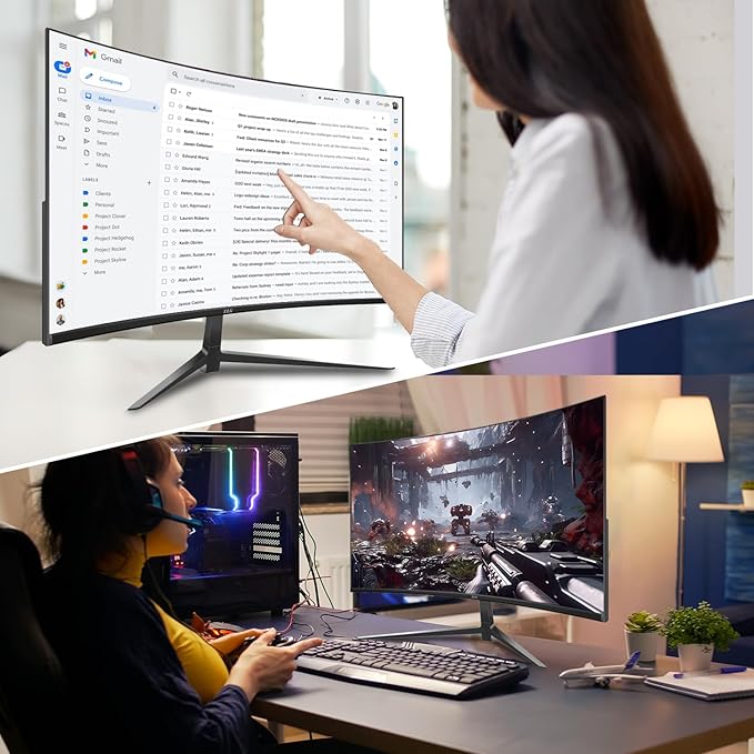 ZZA Curved Monitor 27 inch280Hz PC MonitorFull HD 1080P Computer MonitorEye-Care Display with HDMIDPFramelessFreeSyncWall Mountable for Office and Home