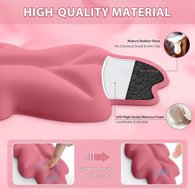 Leather Keyboard Wrist Rest Set Wrist Rest for Keyboard and MouseWrist Rest with Non-Slip PU Base Comfortable Memory Foam Ergonomic Wrist Support Pad Arm Cushion for Computer Laptop Mac Hot Pink