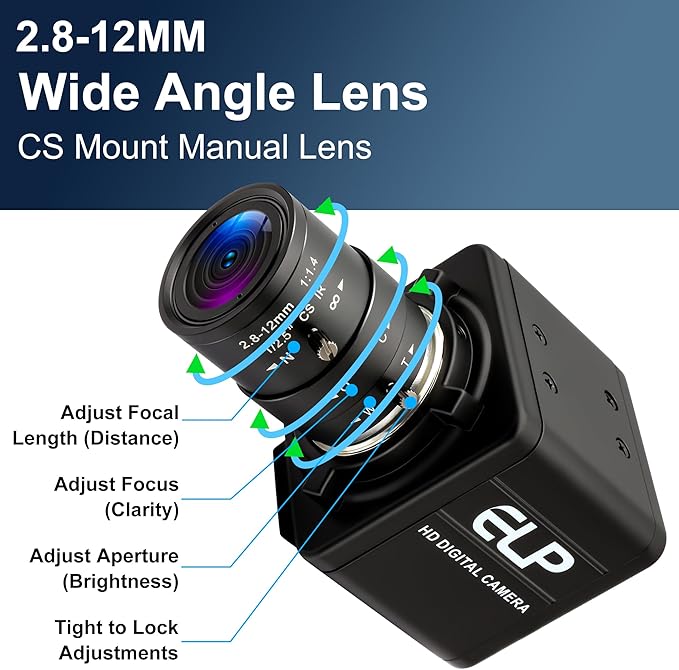 USB Camera - 8MP Security Webcam 4X Optical Manual Zoom Camera 2.8-12mm Adjustable Lens Plug &amp Play for PC Laptop Compatible with Raspberry Pi Windows Mac Linux