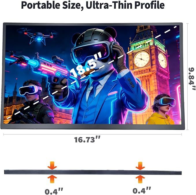 Large 18.5 Inch Portable Monitor 120Hz IPS FHD 1080P USB-C HDMI Display with Kikstand and Sleeve Case &amp VESA Mount 125% sRGB Ultra-Slim Second Screen for Laptop/PC/PS5/Switch – Built-in Speaker