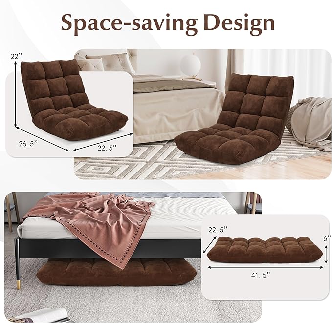 14-Position Lazy Sofa with Soft Coral Fleece Folding Gaming Chair Couch Recliner Floor Seat for Reading Meditating Yoga Gaming