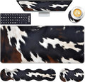 Keyboard Wrist Rest and Mouse Pad with Wrist Support Set Ergonomic CoasterMemory FoamEasy Typing Pain ReliefLarge XL Desk Mat 31.5x 11.8Cute Cowhide Brown Black Cow