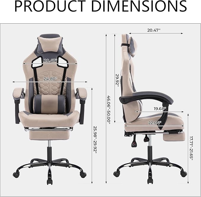 Computer Chair Gaming Gaming Chair with Massager Ergonomic High Back Racing Style Chair with Padded Armrests and Headrest for Long Sessions Work Game (Grey)