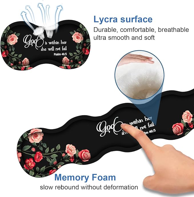 4 in 1 Ergonomic Memory Foam Mouse Pad Wrist Rest Set Large XXL Gaming Desk Pad + Keyboard Wrist Rest + Mouse Wrist Cushion + Coaster for Home Office Study Gaming Floral Quote Bible Verse Psalm 46:5