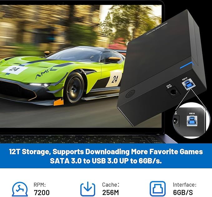Kinhank 12tb Retro Game Hard Drive with 96000+ Games Retro Game Consoles Compatible with 400+ Emulators 6000+3D Games Portable Game Hard Drive Disk Compatible with Win 7/8/10/11
