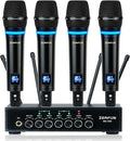 Rechargeable Wireless Microphone System 4 Channel Pro UHF Metal Handheld Wireless Mics Cordless for Church Karaoke Singing with Bluetooth Echo Volume Control 4x50 Frequency(MU-898)