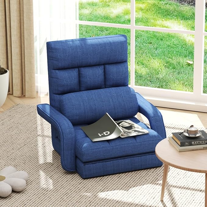 WAYTRIM 6 Position Indoor Chaise Lounge Chair Gaming Floor Chair for Teens Adults Indoor Lounge Chair Lazy Sofa for Pets with Armrests &amp Pillow Comfy Chair for Bedroom Dorm Living Room - Navy