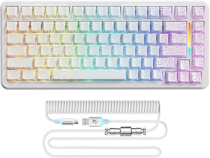 MAMBASNAKE M82 HE 75% Hall Effect Magnetic Switch Gaming Keyboard Rapid Trigger 0.01mm Accuracy 8KHz Polling Rate RGB Backlit Snap Tap &amp DKS Support White Compact Layout with Coiled Cable