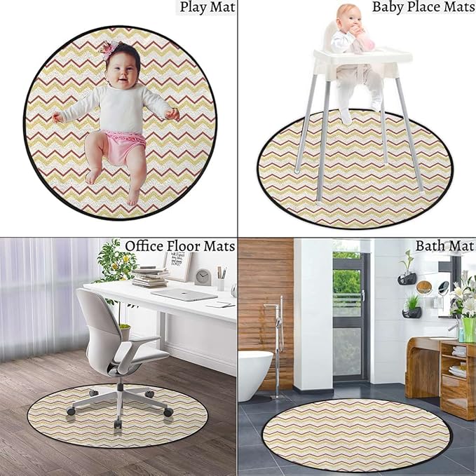 Aztec Round Rug Rugs Soft Non-Slip Circular Throw Rug Carpet for Shower Sink Powder Room Nursery Bedroom Table Waves Geometric Retro Style TilingMulticolor Diameter 60 in