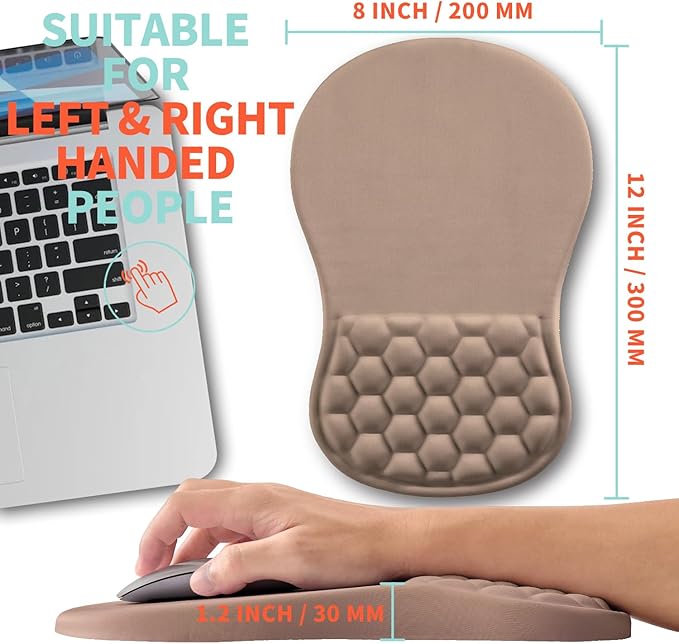 Ergonomic Mouse Pad Wrist Support with Memory Foam Massage Bulge Carpal Tunnel Pain Relief Mousepad Wrist Rest for Mouse(12x8 inch Sand Color)