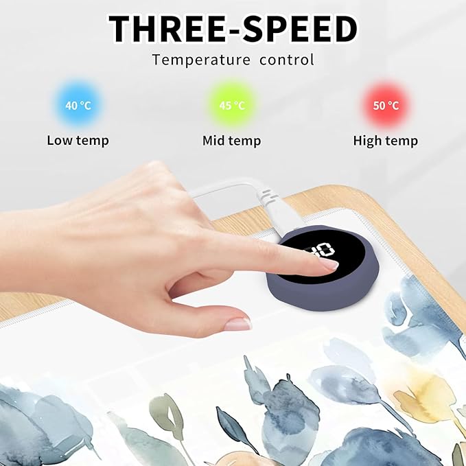 Heated Mouse Pad Hand Warmer Warm Desk Pad Mousepad Desk Mat with 3 Levels Heating and Auto Shut Down 31.5 x 13 inch PU Leather Warmer Keyboard Mat for Gaming Laptop Office Home Watercolor Flower