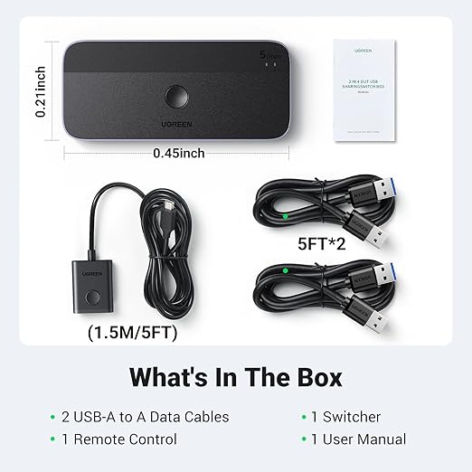 UGREEN USB 3.0 Switch 2 Computers Sharing USB C &amp A Devices 4 Port USB Switcher Sharing Keyboard and Mouse Printer/Scanner USB Switch Hub for Two Computers with 2 USB3.0 Cables and Controller
