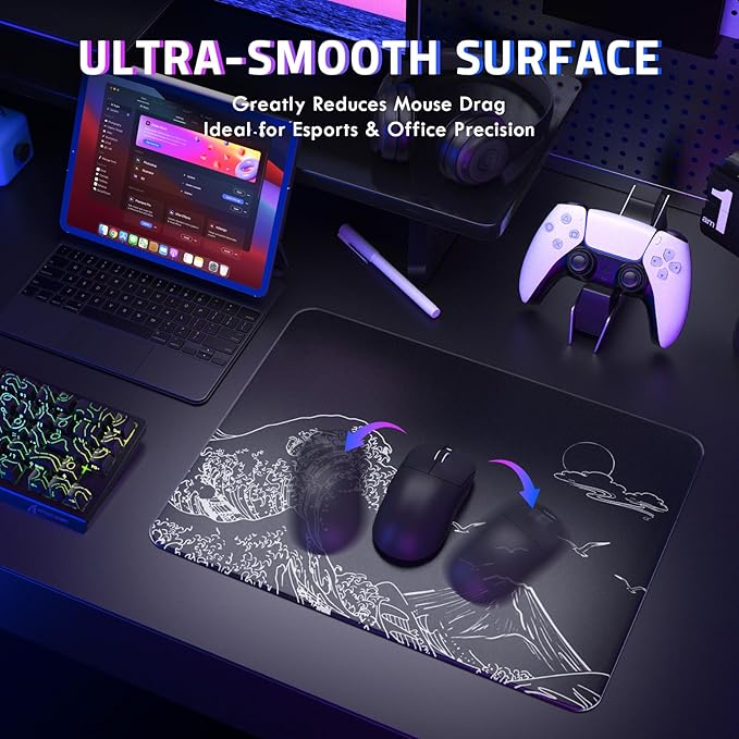 ATTACK SHARK CM05SE Glass Gaming Mouse Pad for FPS &amp Esports Nano-Etched Tempered Glass SurfaceUltra-Smooth Low Friction Hard MousepadWaterproof Large Desk Mouse Mat for PC SetupWhite Wave