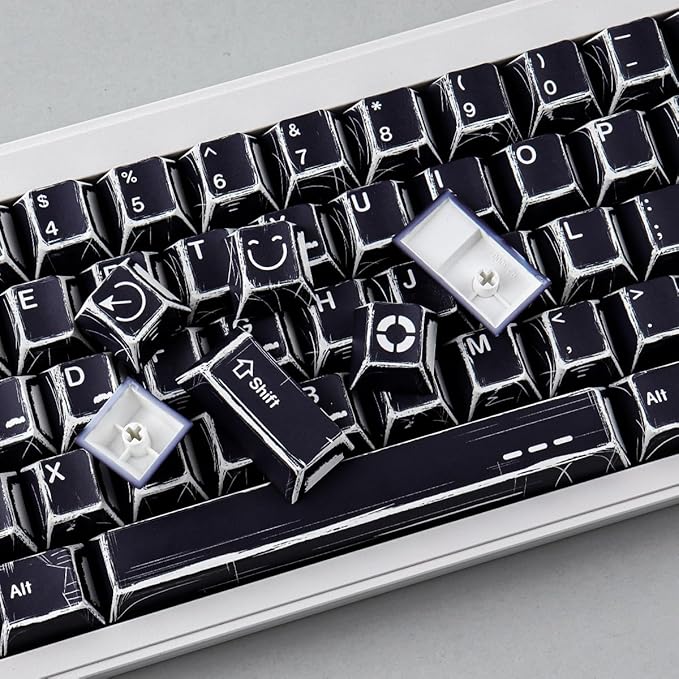 Heykit PBT Keycaps - Japanese Manga Theme Keycaps for 60% 65% 75% 100% Keyboard 131 Keys Dye-Sub Custom Cherry Profile Keycap Minimalist Style Key Caps for Cherry MX Mechanical Keyboard Black