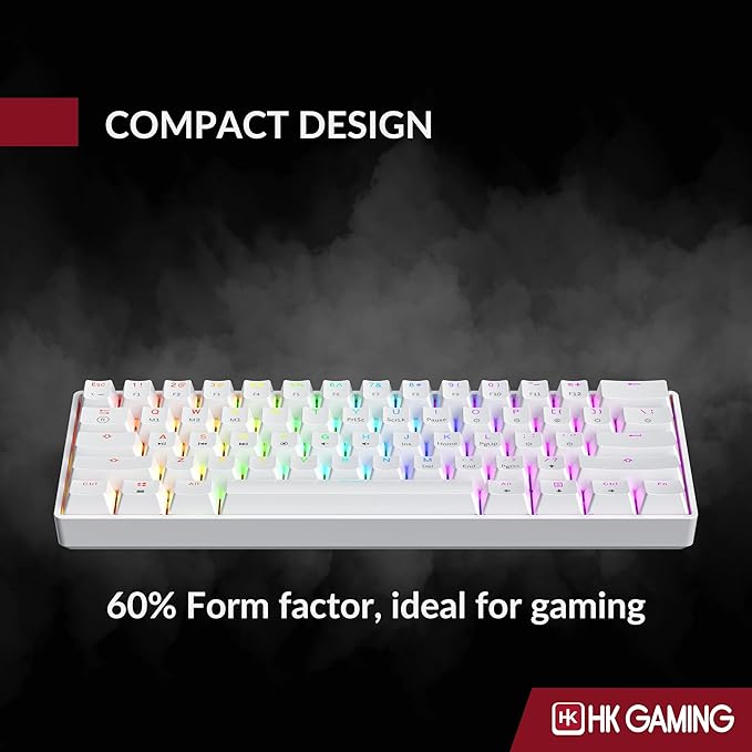HK GAMING GK61 SE 60% | Mechanical Gaming Keyboard | 61 Keys Multi Color RGB LED Backlit for PC/Mac Gamer | US Layout (White Mechanical Black)