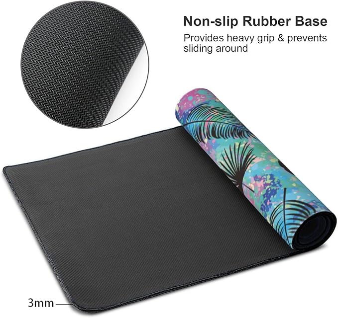 Colorful Palm Leaves Large Mouse Pad Gaming Mousepad with Wrist Support Rubber Computer Keyboard Mat for Desk Laptop Non-Slip Full Deskmat Protector Waterproof Writing Pad Office Home 16x35.5 in