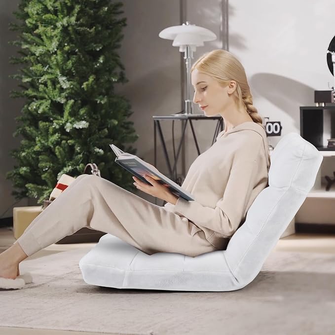 ARLIME Adjustable Floor Chair 14-Position Lazy Sofa Chair with Back Support &amp Thick Padding Portable Foldable Floor Couch for Adults Kids Use in Bedroom Living Room Home Theater (White)