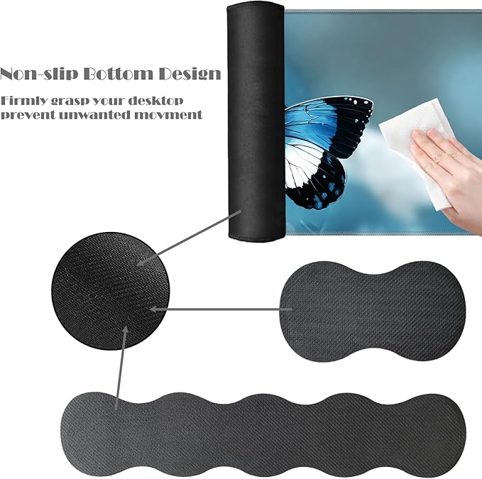 Ergonomic Keyboard Wrist Rest &amp Mouse Pad Wrist Rest SetXL Gaming Desk Mat 31.5x 11.8Non-Slip BaseMemory FoamEasy Typing Pain Relief for Office &amp HomeBlue Butterflies White Rose