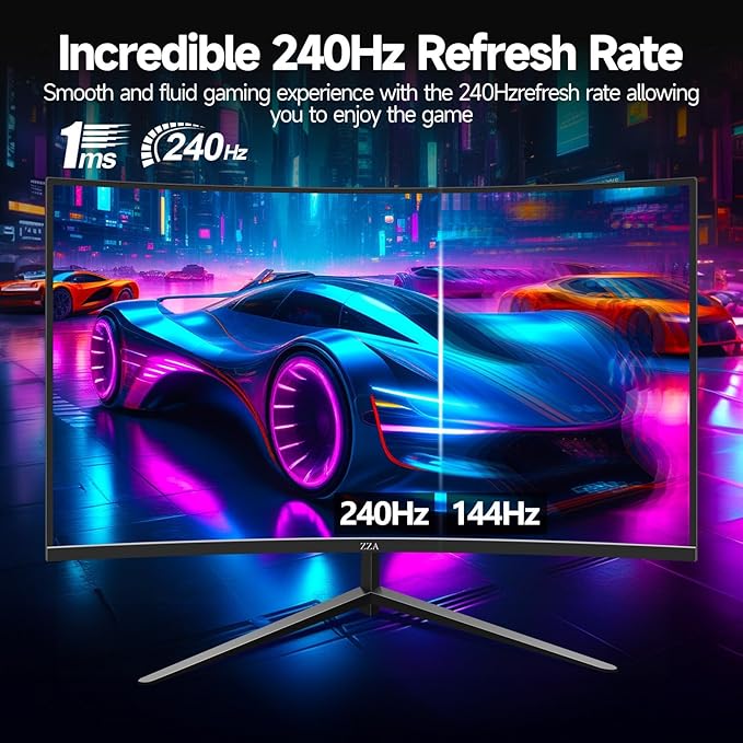 ZZA 32 Inch Curved Gaming Monitor 240hz1K 1080P Computer PC Monitor with 1500R |1ms (GTG) | HDR 600|Curved|122% sRGB|DP/HDMI|VESA|FreeSync &amp G-SynMount Business Office Casual Gaming Monitors
