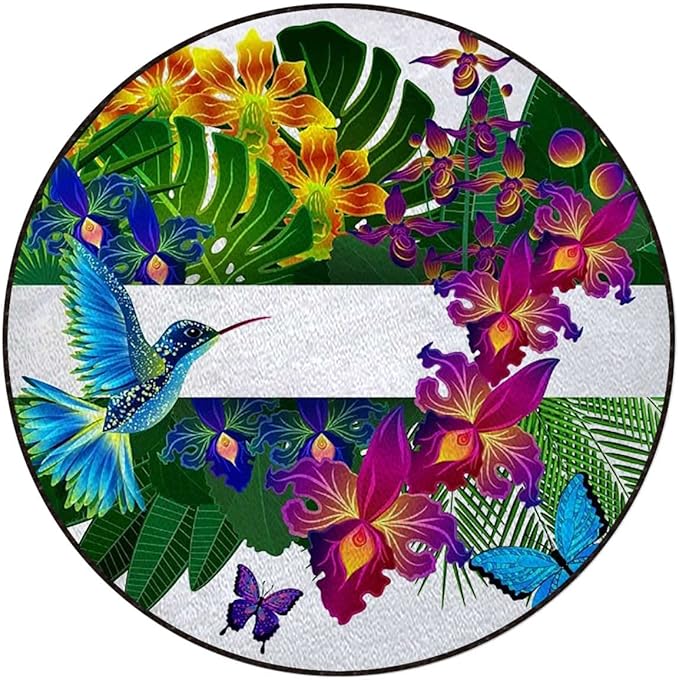 Party Theme Chair Mat for Hardwood Floor Round Floor Mats for Office Chair Computer Gaming Desk Mat for Rolling Chair Non-Slip Gaming Rug Leaf Flower KahiliGinger Green Purple Diameter 43.3 in