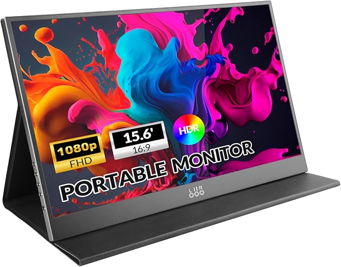 LR Portable Monitor 15.6” 1080P FHD USB-C HDMI Ultra-Slim IPS HDR Display with Cover and Built-in Speaker Travel Monitor for Laptop/PC/Phone/Mac/Xbox/Switch/PS4/PS5 VESA Mountable
