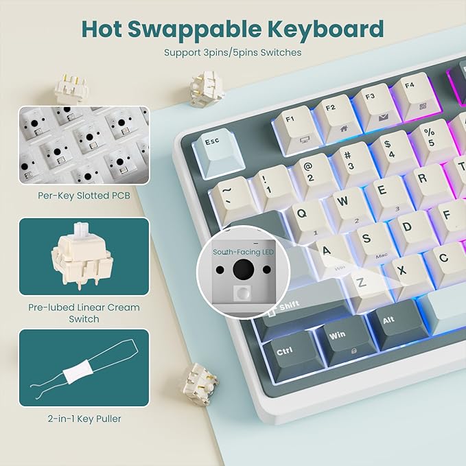 RK ROYAL KLUDGE N99 Wireless Mechanical Keyboard Full Size Smart Display Screen &amp Knob BT/2.4G/USB-C 96% Hot Swappable Custom Keyboard Pre-lubed Linear Switches Gasket Mount RGB Gaming Keybo