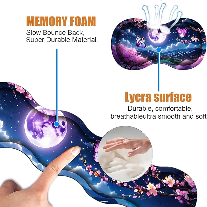 4 in 1 Ergonomic Keyboard Wrist Rest &amp Mouse Pad Wrist Rest Set Large XXL Gaming Desk Mat 31.5x 11.8 with Non-Slip Base Memory Foam for Home Office Study Gaming Moon Cherry Blossom Butterfly