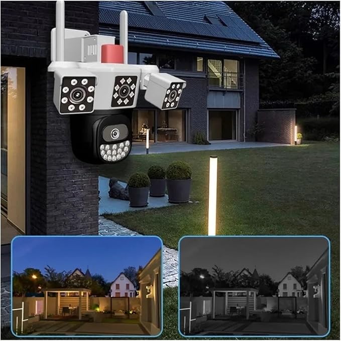 Outdoor Surveillance Camera 360 Ptz Tri-Lens Home Alarm Telecamera WiFi Color Night Vision Webcam Waterproof Panoramic Camera(NO TF Card)