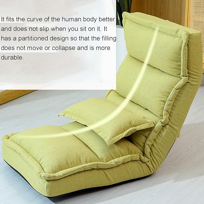 Floor Chair Lazy Sofa with Back Support Recliner Chair with Adjustable Positions for Gaming Reading Watching(Green)
