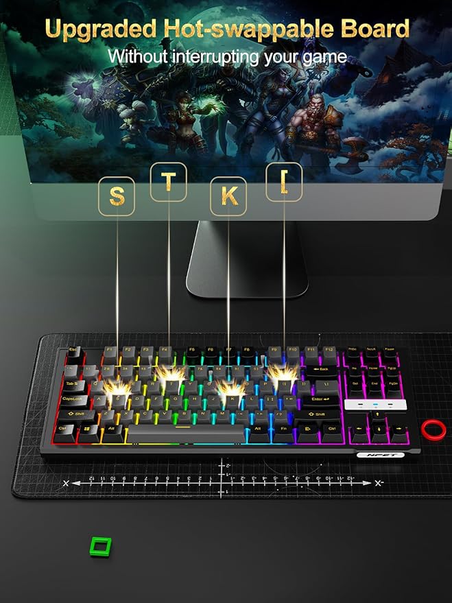 NPET CR87 RGB Gaming Keyboard &amp Mouse Combo - 87 Key Hot-Swappable Mechanical Linear Red Switches (45g) 7200DPI Mouse Anti-Ghosting Plug &amp Play for PC/Mac/Xbox (Black Grey)