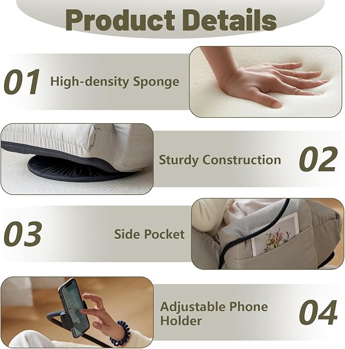 360° Swivel Gaming Floor Chair 5 Position Adjustable Folding Sofa Chair with Armrests &amp Phone Holder Cushion Padded Indoor Chaise Lounge for Adults Home Office Floor Leisure Chairs Green