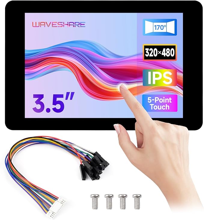 Waveshare 3.5inch Capacitive Touch Display Compatible with Raspberry Pi 5/4B/3B Pi Pico IPS Panel 320×480 5-Point Touch Immersion Gold Process Toughened Glass Panel