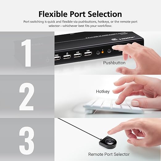 ATEN CS784H 4-Port USB HDMI KVM Switch - 4K UHD 60Hz Audio Support Peripheral Sharing USB 2.0 Hub Remote Port Selector – Control 4 HDMI Computers with One Keyboard Mouse Monitor