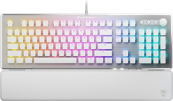 Turtle Beach Vulcan II – Full-Size PC Gaming Keyboard Titan II Mechanical Switches Customizable RGB Illuminated Keys Detachable Palm Rest Media Controls Aluminum Top Plate Numpad – White