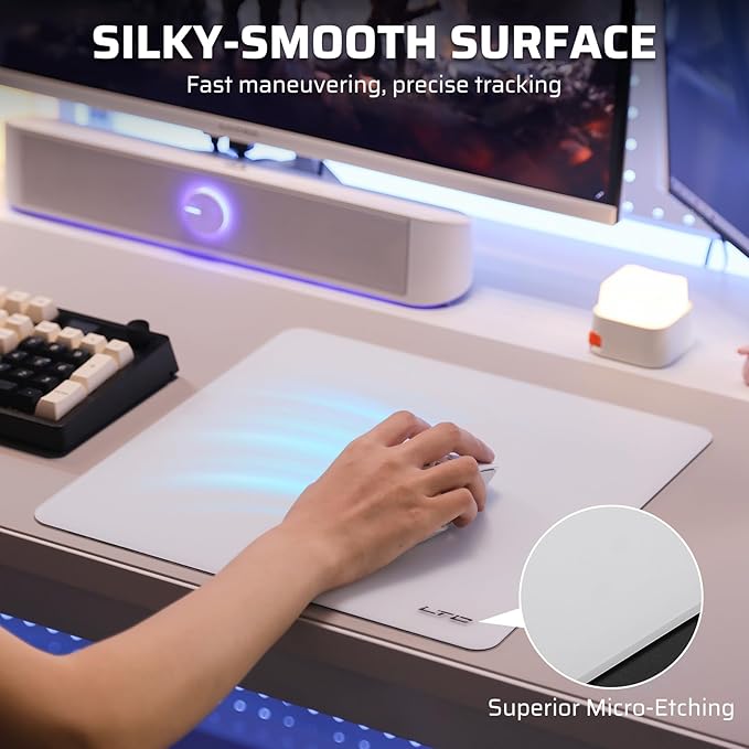 LTC Tempered Glass Gaming Mousepad Ultra-Smooth Micro-Etched Surface Mouse Pad for Top Control and Speed Anti-Slip Full Rubber Base Professional Large Mouse Mat for FPS Gamers 13X13in