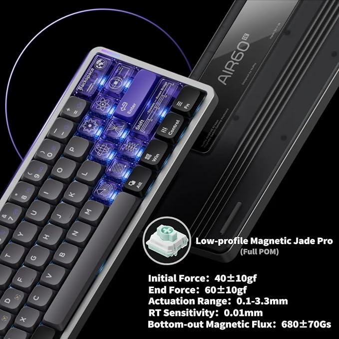 nuphy Air60 HE Rapid Trigger Wired Magnetic Gaming Keyboard61 Keys 60% CompactActuation Point Adjustable 8K Hz Polling RateHall Effect Keyboard Low-Profile Magnetic Jade pro Switch