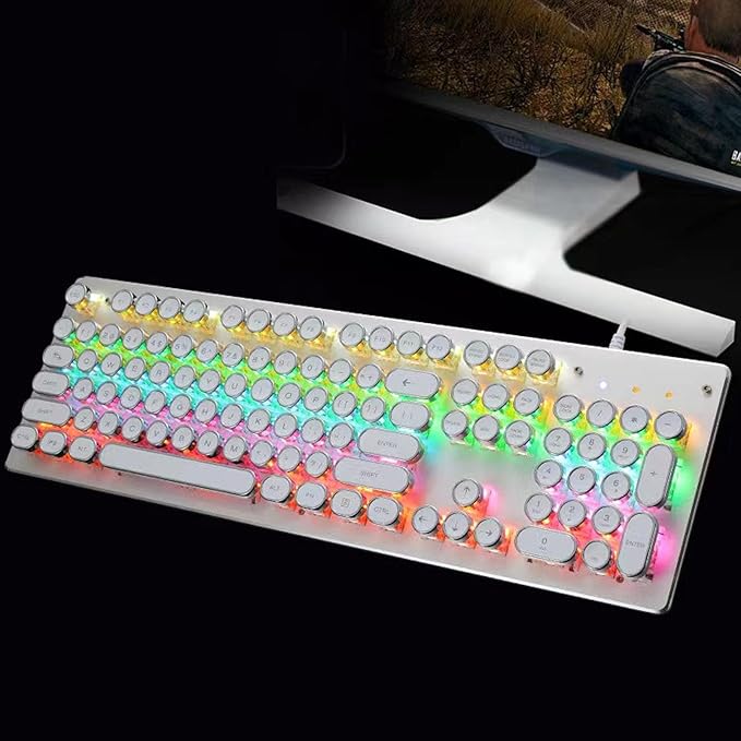Mechanical Gaming Keyboard 104 Keys RGB Rainbow Backlit USB Wired Keyboard with Blue Switch and Stepped Keycap Slim Compact Computer Keyboard for 7 8 10 for OS X PC