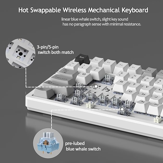 MageGee LIGHT100 Wireless Creamy Keyboard Gasket Structure Hot Swappable Tri-Mode 2.4G/USB-C/BT5.0 RGB Backlit Mechanical Gaming Keyboard for Win/Mac/PC PBT Keycap 4000mAh Battery Grey