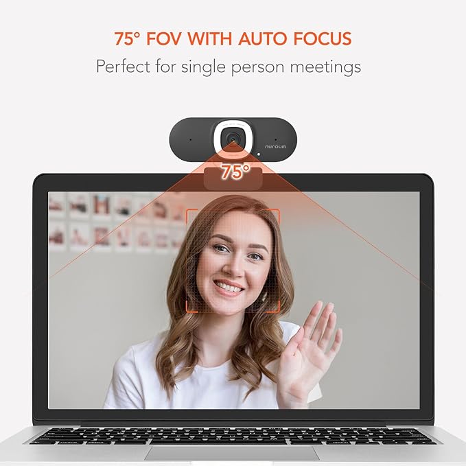 NUROUM V15AFL 2K Webcam with Ring Light for Streaming Autofocus Webcam for PC w/Noise Cancelling Dual Mics 1080P 60fps 75° FOV&ampLightweight USB Web Camera Plug&ampPlay for Zoom/Teams/OBS/Xspli