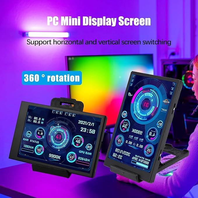 Flylin 3.5in IPS USB Mini Screen CPU Hardware Temperature Monitor Type-C Sub Screen AIDA64 PC Temperature Display Screen for Computer Case