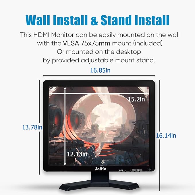 JaiHo PC Screen 19 Inch 4:3 Monitor 1280x1024 Color LCD Screen HD PC Monitor with HDMI/VGA/AV/BNC/USB for Raspberry Pi Computer Xbox Two Speakers VESA