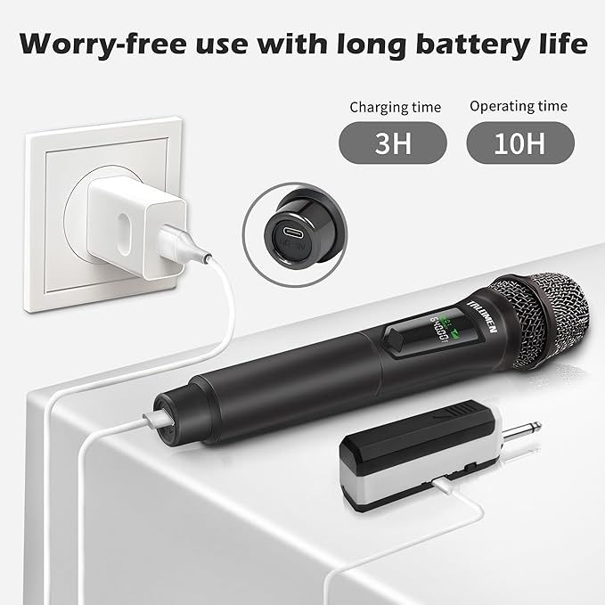 Wireless Microphones Professional Dual Karaoke Microphone for Singing Handheld Cordless Dynamic Mic System with Rechargeable Receiver(160 Ft) for Wedding DJ Speech Church Party K602-BW