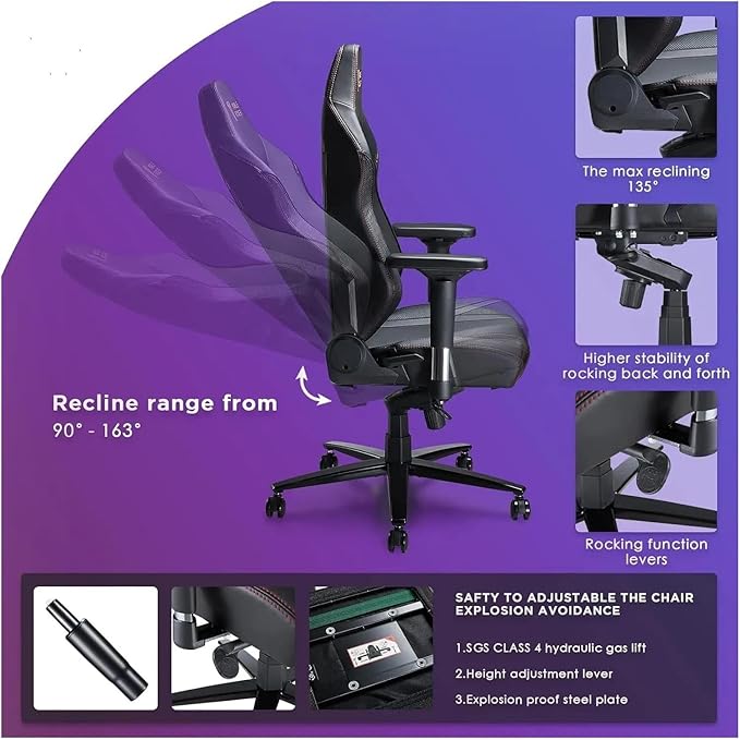 Office Chair Gaming Chair Ergonomic PC Game Chair- Lumbar Support Headrest 4D Armrests Computer Chair Big and Tall Comfortable(Black)