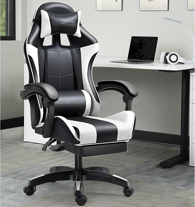 Gaming Chair with Footrest Gamer Chair with Lumbar Support and Headrest Height Adjustable Office Chair with 360°-Swivel Seat red