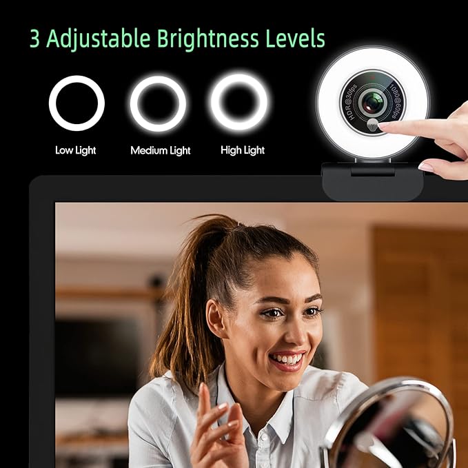 Angetube 1080p Webcam with Ring Light for Streaming: USB 60FPS Web Camera with Microphone-HDR-Enabled-HD Auto Light Correction Web Cam with Adjustable FOV for Teams Zoom PC/Laptop/Mac/Desktop
