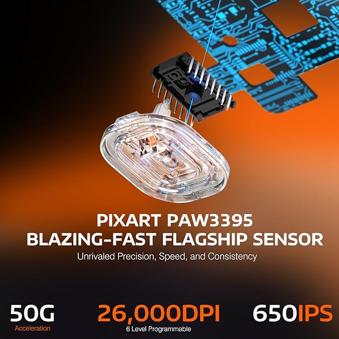 ATTACK SHARK X3 Wireless Gaming Mouse 49g Ergonomic Computer Mouse Triple Modes PAW3395 26K DPI Optical Sensor 200h Battery Life Programmable Buttons Gaming Accessories for PC/Laptop/Mac(Orange)