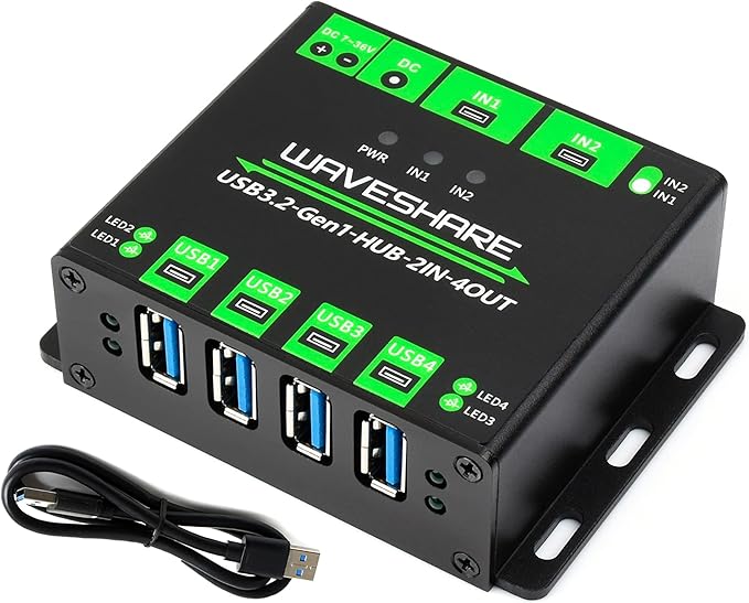 Industrial USB HUB with 4X USB 3.2 Ports Switchable Dual Hosts up to 5GbpsOnboard Multi ProtectionsCompatible with Linux Windows 11/10 / 8.1/8 / 7 / XP